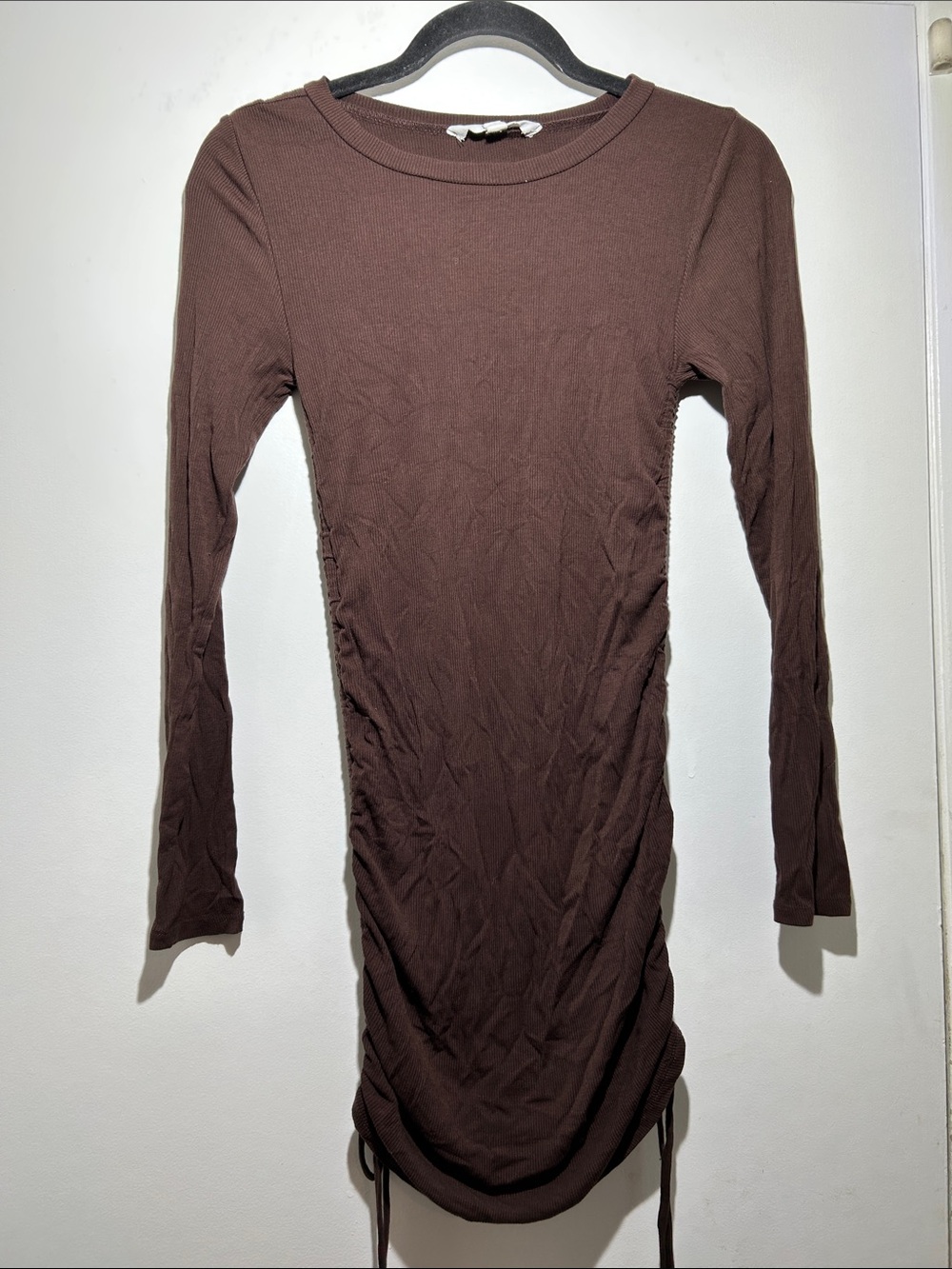 BB Dakota Steve Madden Long Sleeve Brown Ruched Bodycon Dress Size S